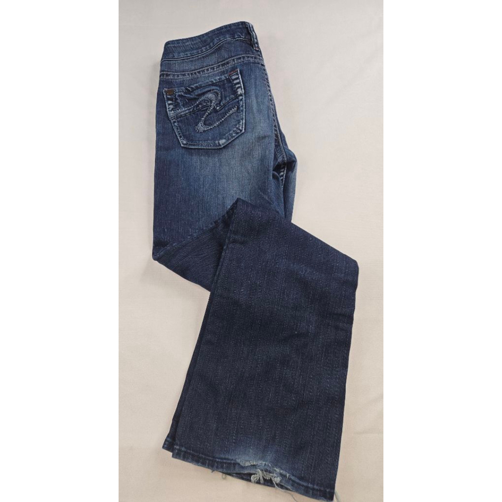 Women's Silver Jeans Blue Orange Stitch Boot Cut Denim Jeans Size 29